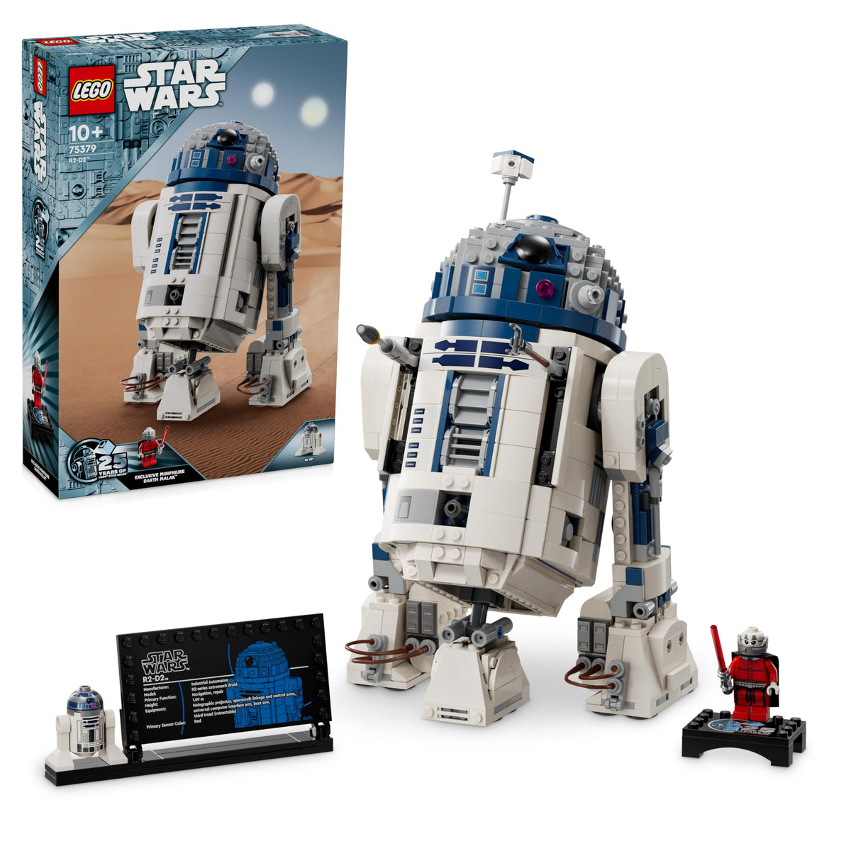 LEGO Star Wars 75379 R2-D2 Jucărie – Figură de expus cu cap rotativ, periscop și unelte, inclusiv figura minifigură Darth Malak – Cadou pentru băieți de la 10 ani și adulți