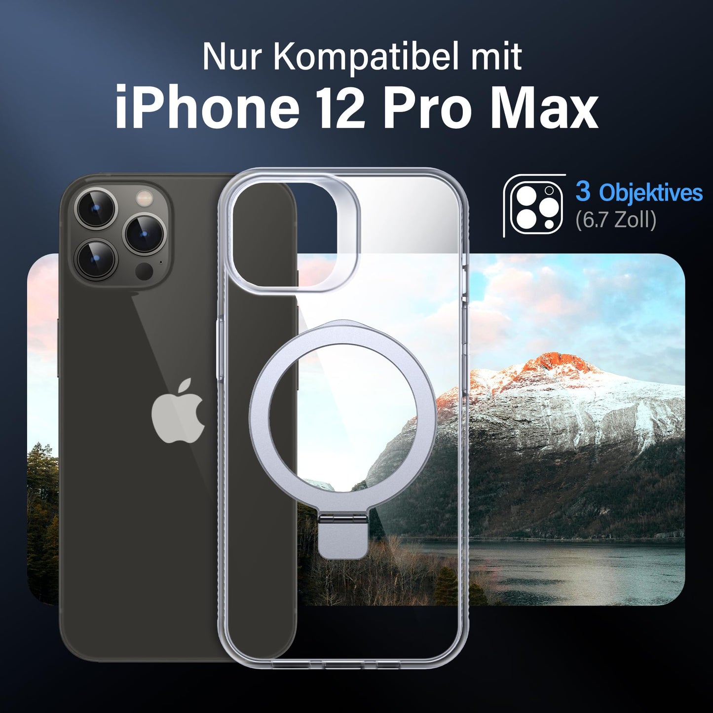 Flyzoo Magnetic Stand Case for iPhone 12 Pro Max - [Invisible Stand] [Compatible with MagSafe] [Non-Yellowing & Non-Slip] Shockproof Transparent Mobile Phone Case, 6.7'', Clear