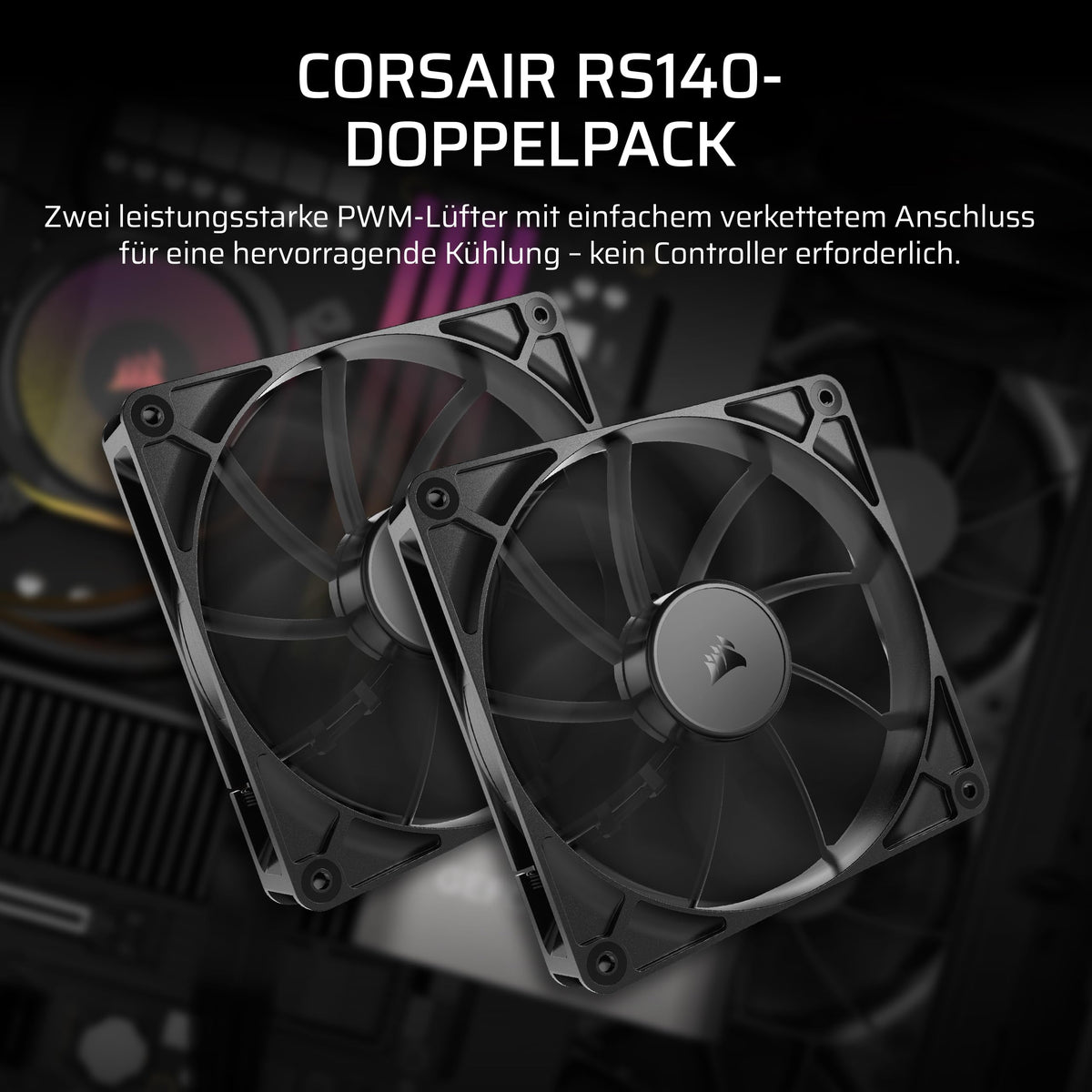 CORSAIR RS140 ventilator PWM de 140mm – pachet dublu, negru - CO-9050191-WW
