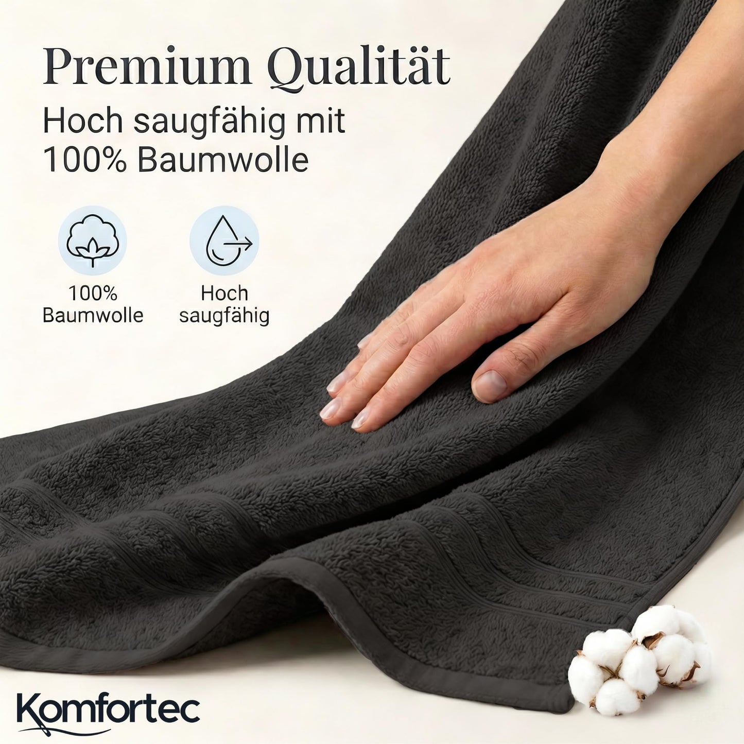 Komfortec 2 sauna towel set 80x200 cm, large sauna towels made of 100% cotton, sauna towels, fluffy and absorbent, quick-drying, black - 2er-80x200-schwarz