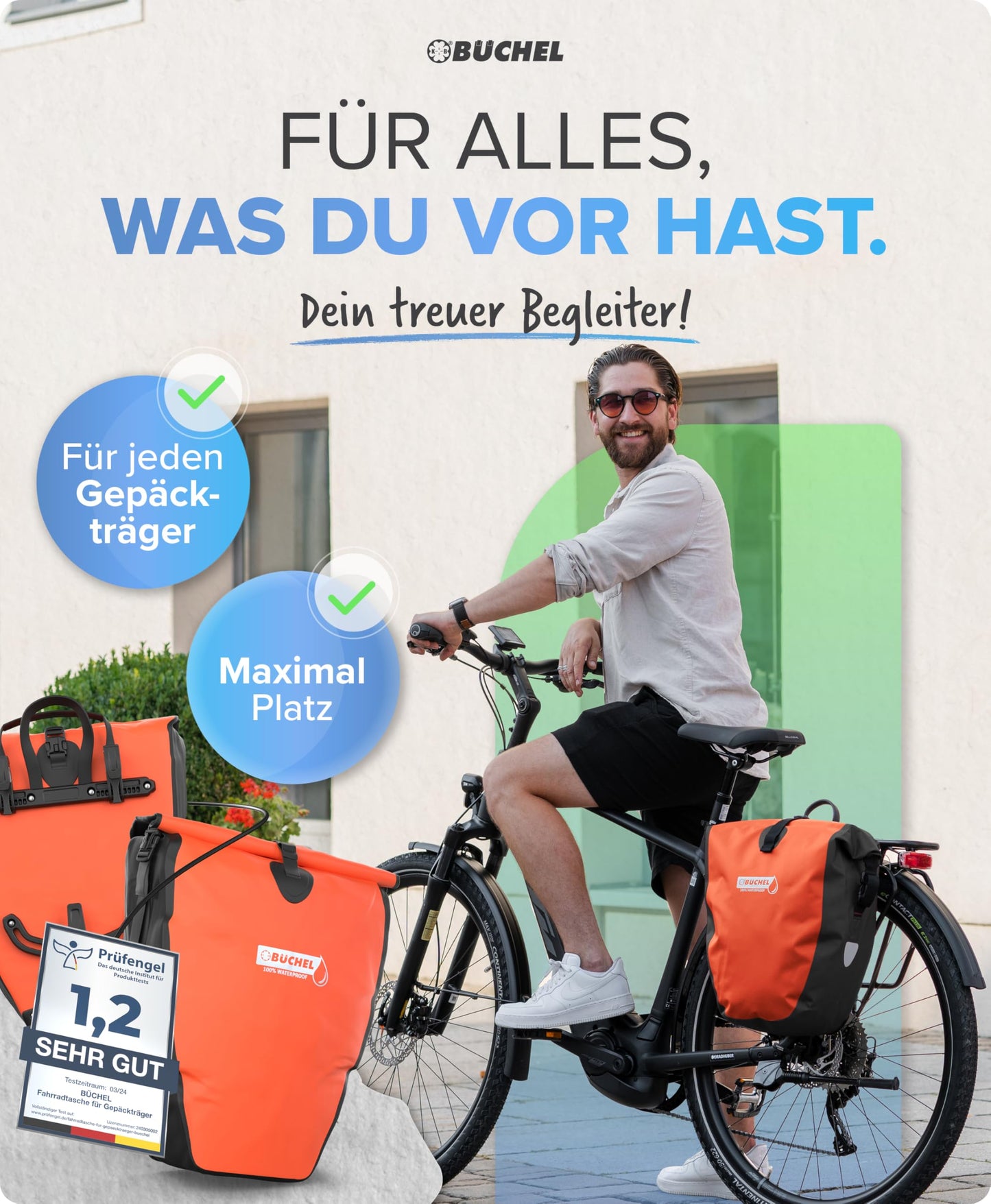 Büchel bicycle bag for luggage rack I 25.4 L - 100% waterproof I with carrying handle and shoulder strap I bicycle bag luggage rack, luggage rack bag, rear bicycle bags - 81518002