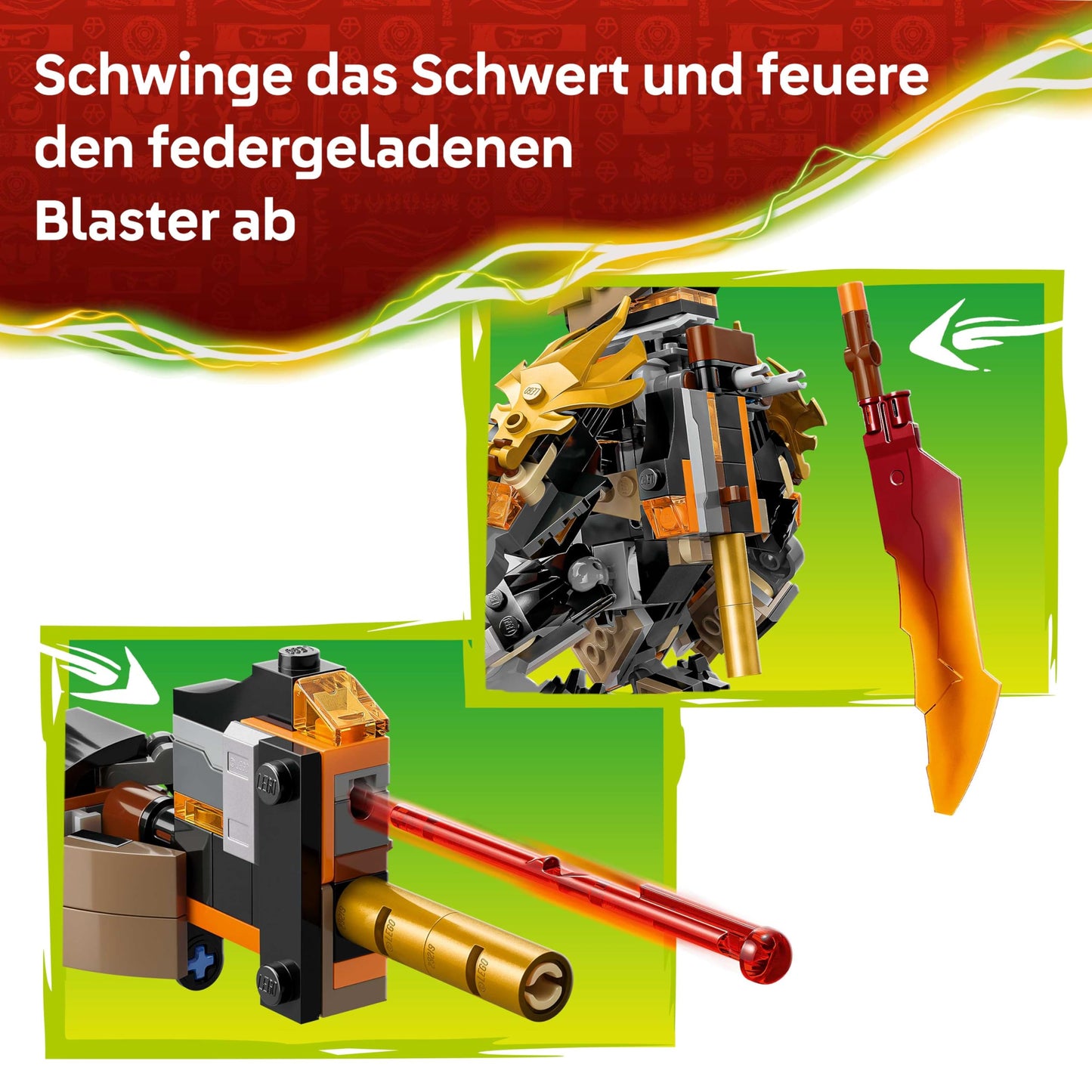 LEGO NINJAGO Coles Action Mech and Dragon Zane - Ninja toy for boys and girls - Model building with action figure, 3 minifigures and swords - Gift for children aged 7 and up - 71854