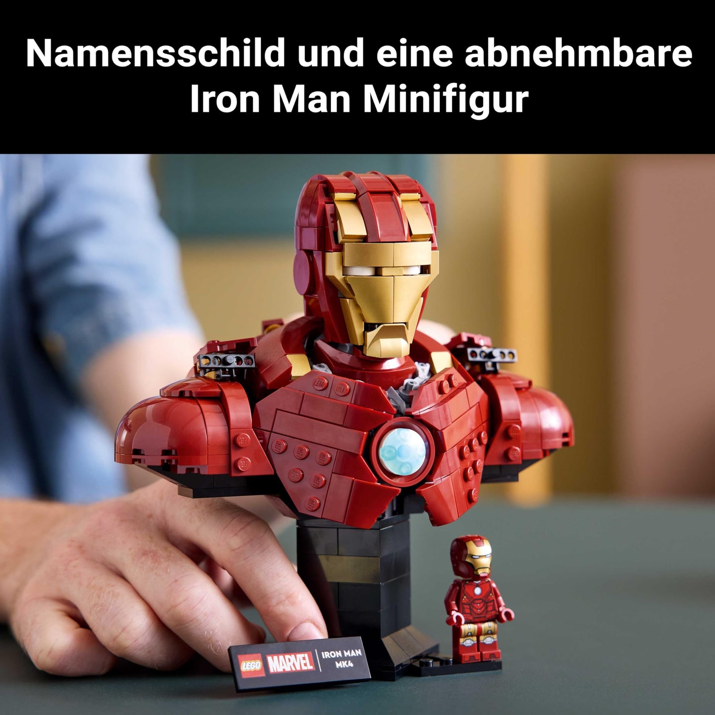 LEGO ǀ Marvel Iron Man MK4 bust - model building for adults - including Tony Stark minifigure as well as shoulder cannons and rotating head - collector's item & Avengers gift for fans - 76327