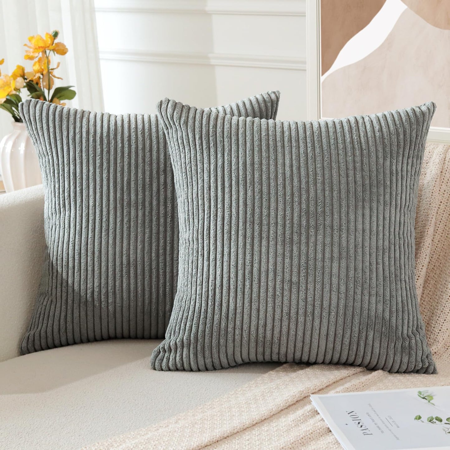 JOTOM Set of 2 Corduroy Cushion Covers Decorative Cushion Cover Sofa Cushion Couch Cushion Decorative Cushion Cover Decorative Cushion Cover for Sofa Living Room 60 x 60 cm Grey - YLDXRUK74