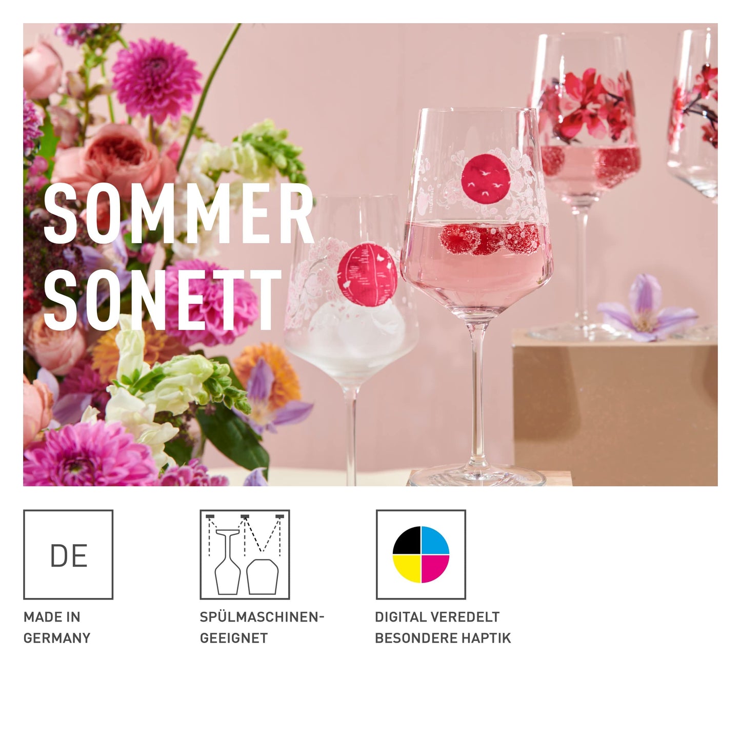 RITZENHOFF 3461007 Aperitif Glass Sprizz Set of 2 500 ml - Sommersonett Series No. 13 + 14 with Asia Motif Pink - Made in Germany