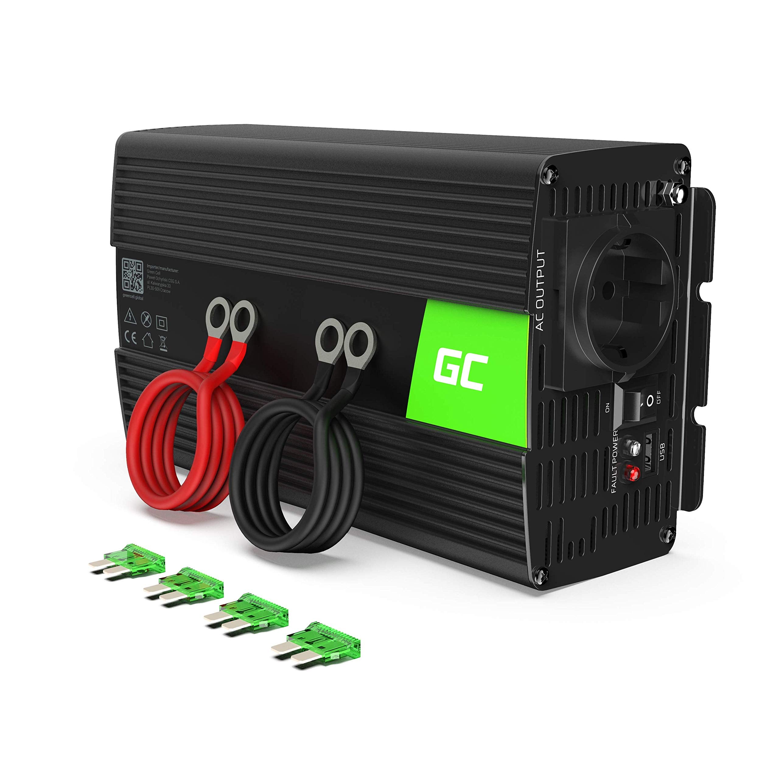 Green Cell® 1000W/2000W 24V to 230V Volt Car Voltage Converter Inverter Power Solar Inverter DC AC Converter Current Converter Vehicles Caravan Car Modified Sine Wave Car Charger