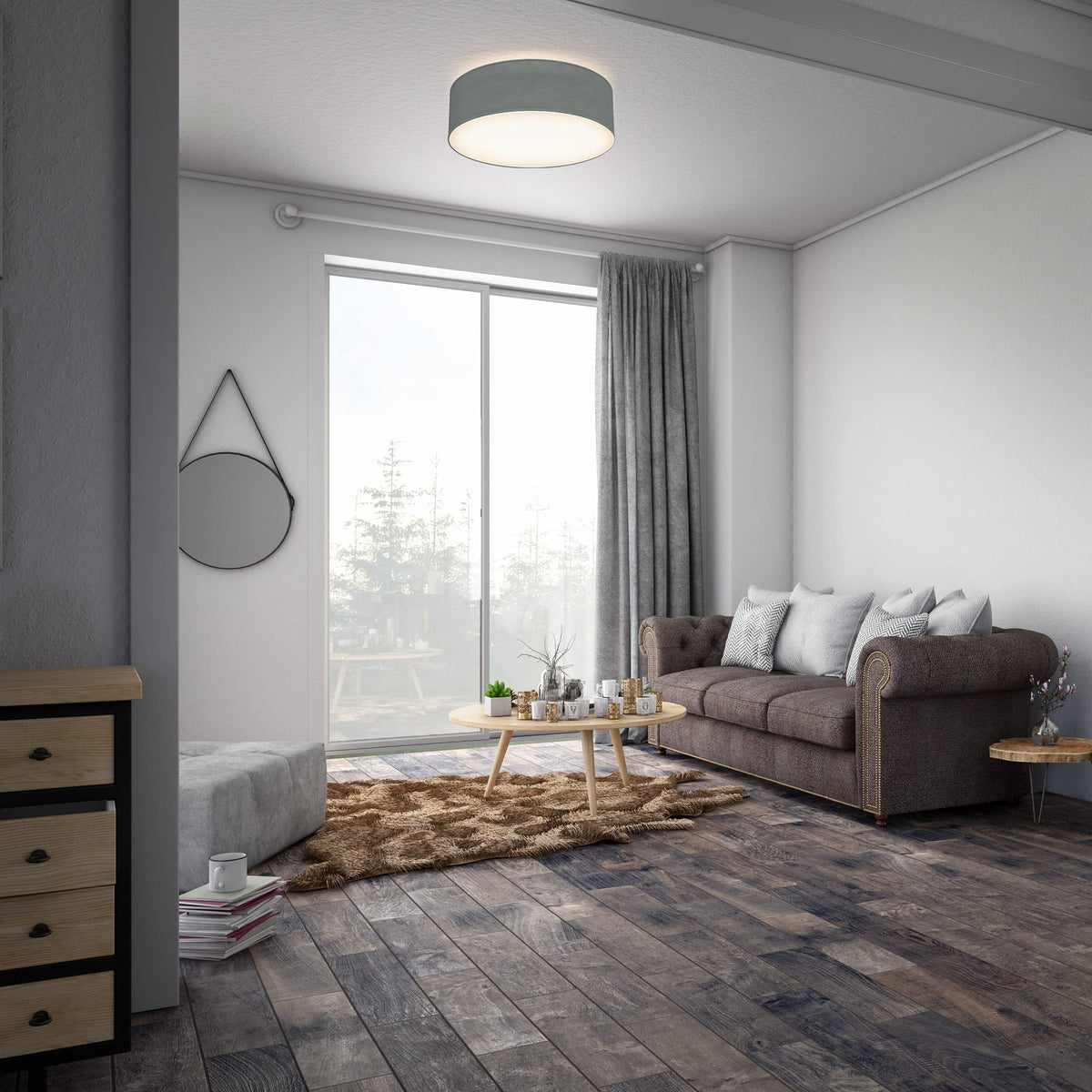 B.K.Licht - Ceiling lamp with fabric shade, E27 socket, max. 40 watts, ceiling light, lamp, living room lamp, bedroom lamp, kitchen lamp, ceiling lighting, 30x10 cm, gray - BKL1215