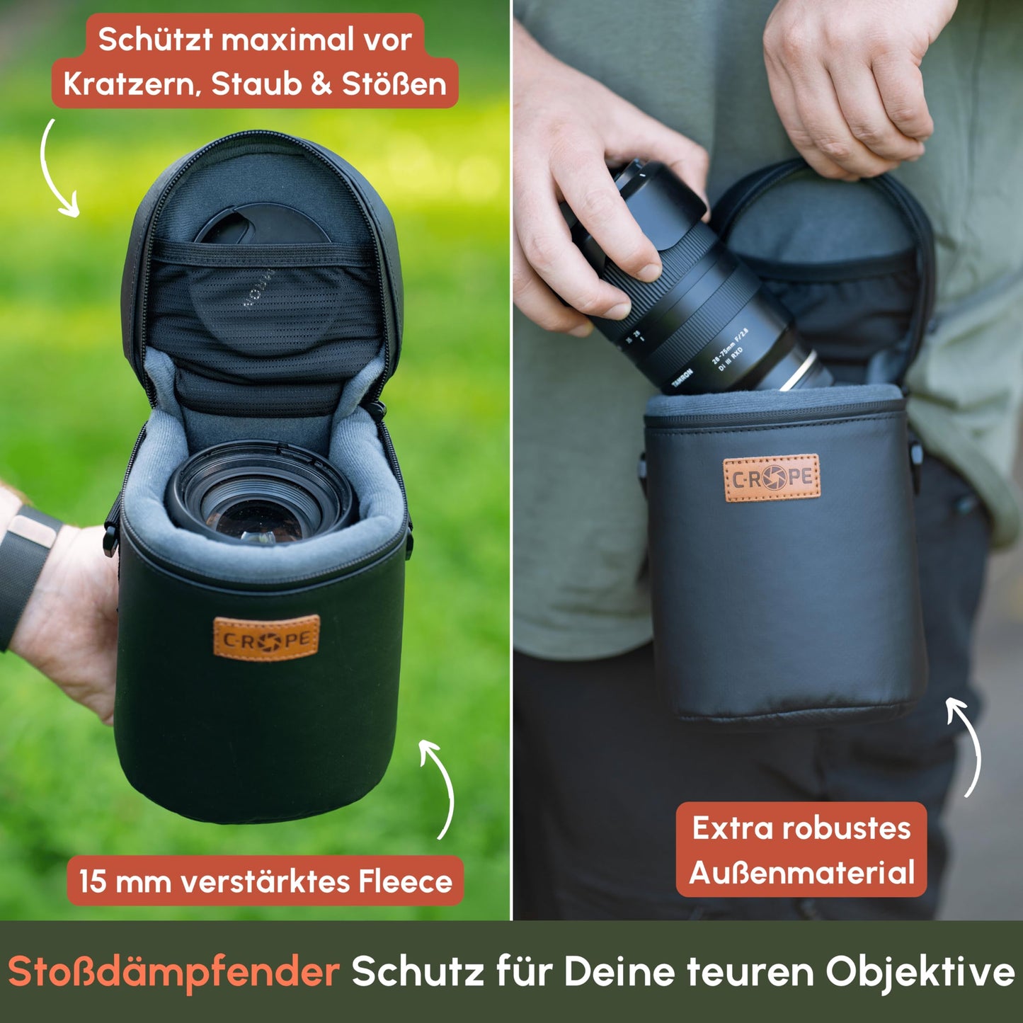 C-Rope waterproof lens bag with waterproof zipper - protective bag for camera lenses - premium lens bag - XS - CRP-PLB-XS-BLK