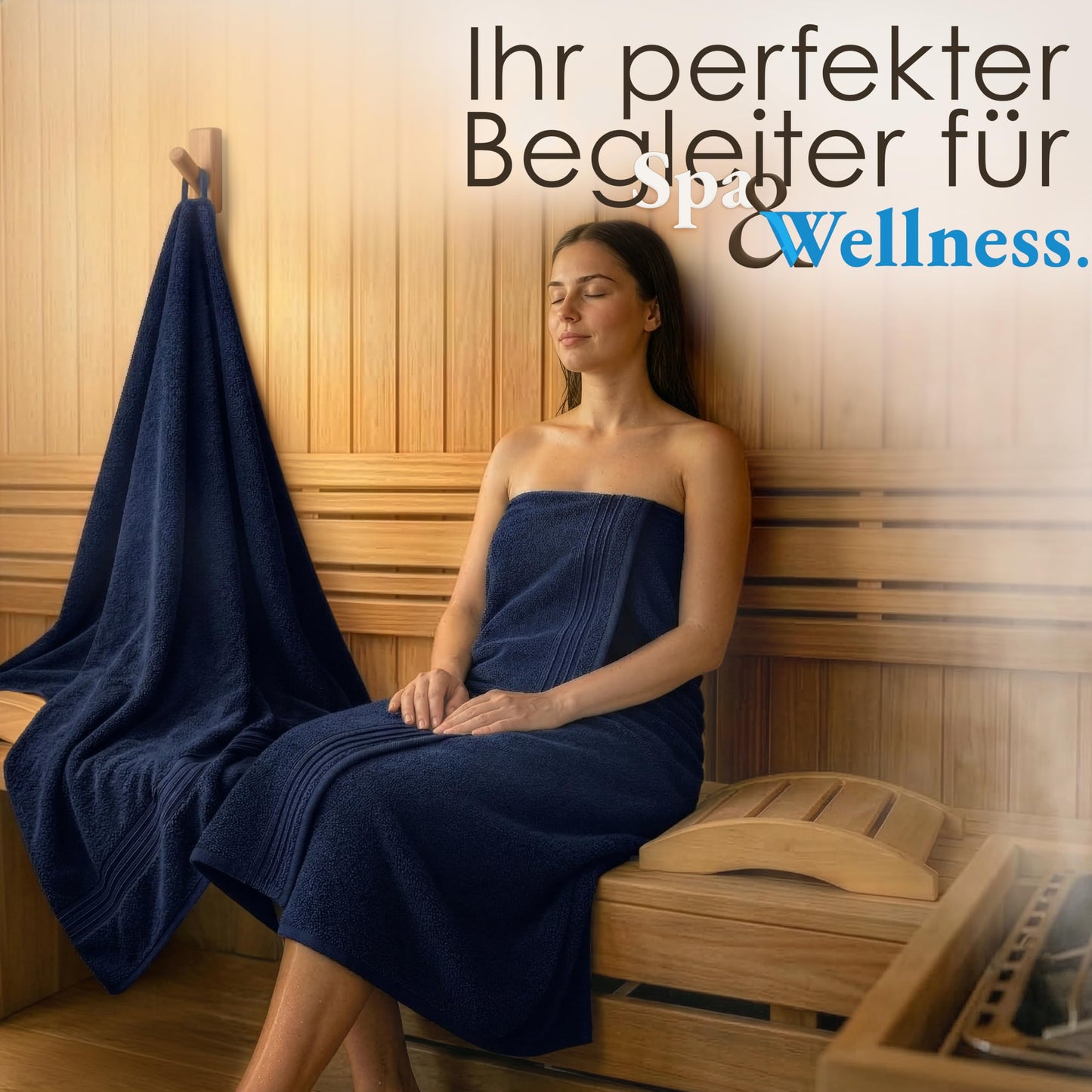 Hammetex sauna towels 80x200 cm set of 2 - extra large shower towels - 100% cotton terry - Oeko-TEX certified - soft, absorbent - with hanger, dark blue - RN335