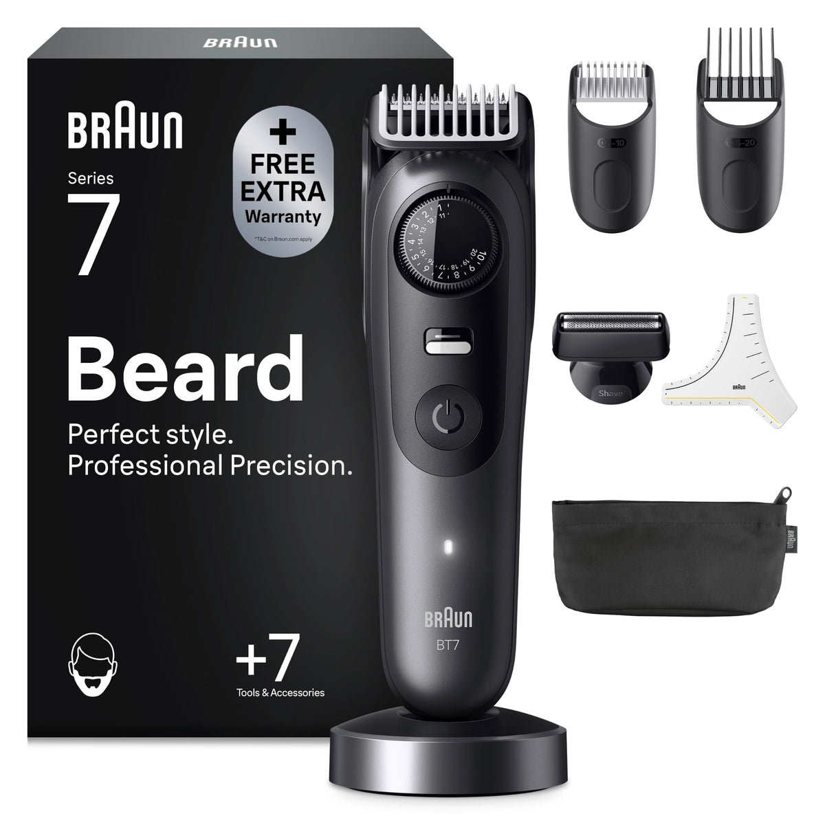 Braun Beard Trimmer Series 7, Cordless Beard Trimmer for Men, BT7535, Gray