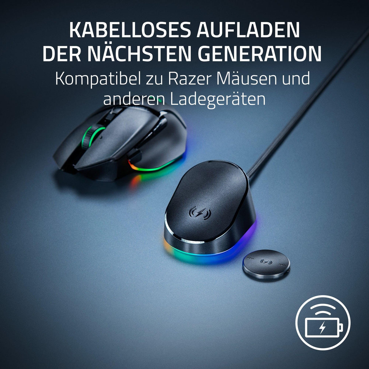 Razer Wireless Charging Puck - Modul de încărcare wireless/accumulator pentru mouse-uri compatibile - compatibil cu Basilisk V3 Pro, Cobra Pro și Naga V2 Pro | Negru - RC21-01990200-R3M1