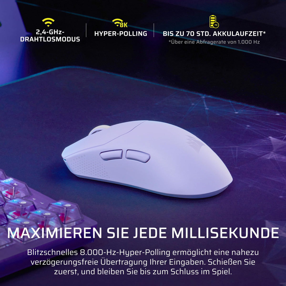 Corsair Sabre v2 PRO Ultralight Mouse de Gaming FPS Fără Fir – Lavandă - CH-931G006-WW