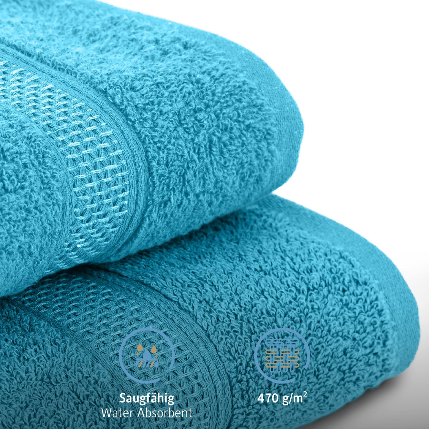 Komfortec set of 8 towels, 4 bath towels 70x140 cm & 4 hand towels 50x100 cm, 100% cotton terry cloth, fluffy and absorbent, turquoise - 4er-50x100-und-4er-70x140-turkis