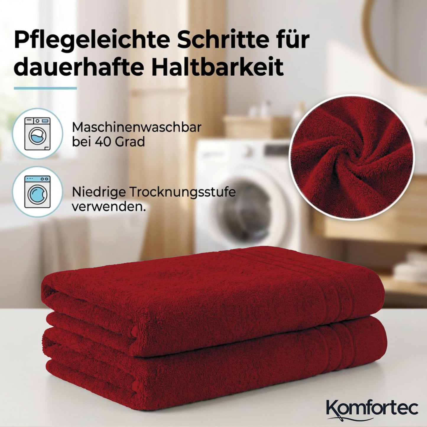 Komfortec 2 sauna towel set 80x200 cm, large sauna towels made of 100% cotton, sauna towels, fluffy and absorbent, quick-drying, aurora red - 2er-80x200-aurorarot