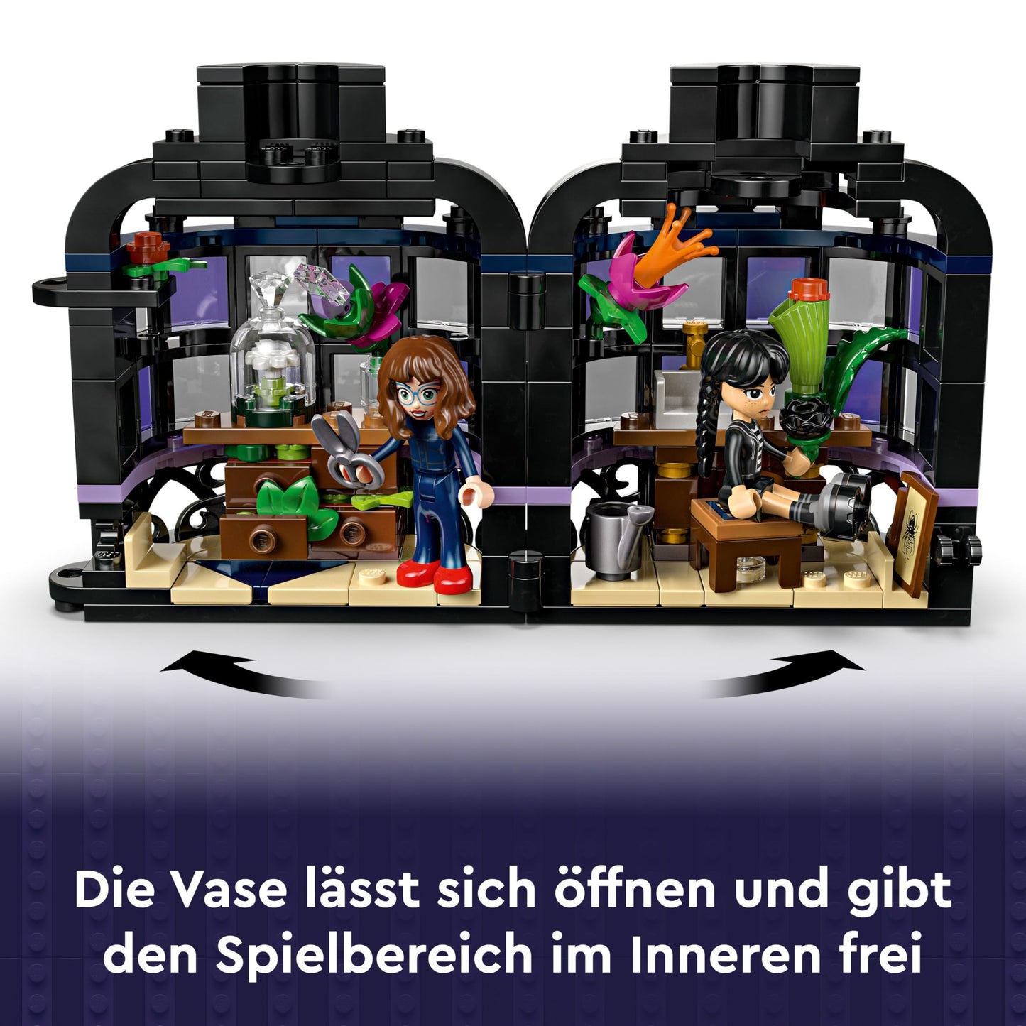 LEGO Wednesday Black Dahlia toy - playset for building and displaying with 2 minifigures and accessories - model building - children's gift for girls, boys and fans of the TV series from 9 years old - 76784
