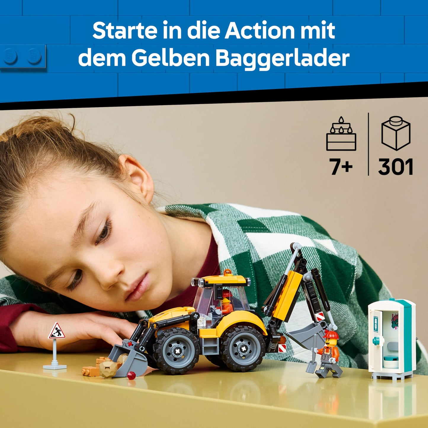 LEGO City Yellow Backhoe Loader - Construction Vehicle Toy - Tractor with 2 Minifigures, Working Front Shovel and Rear Excavator - Birthday Gift for Boys Ages 7 and Up - 60480