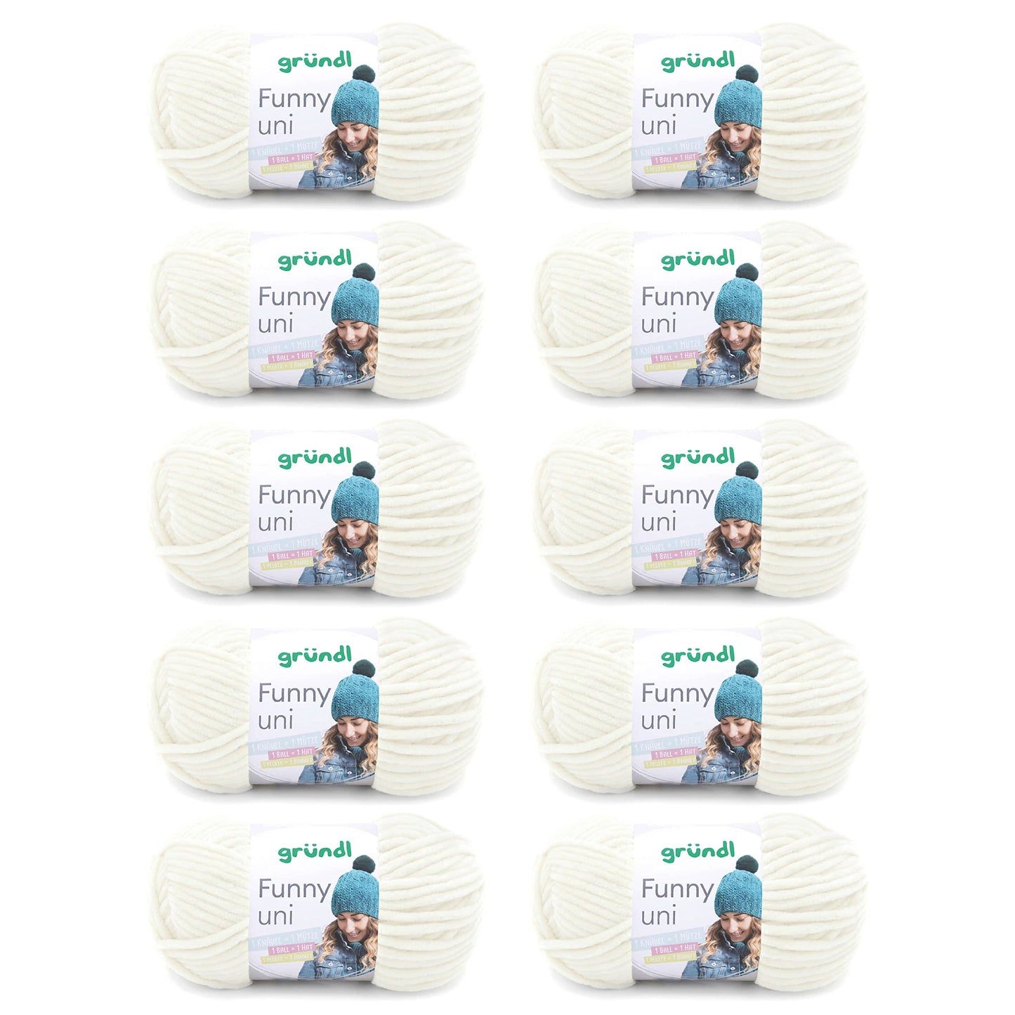 Gründl Wolle Funny uni - soft chenille wool for crocheting - cuddly and skin-friendly - 100% polyester - 10 balls 100 g / 120 m - needle size 5-6, cream - 3442-05