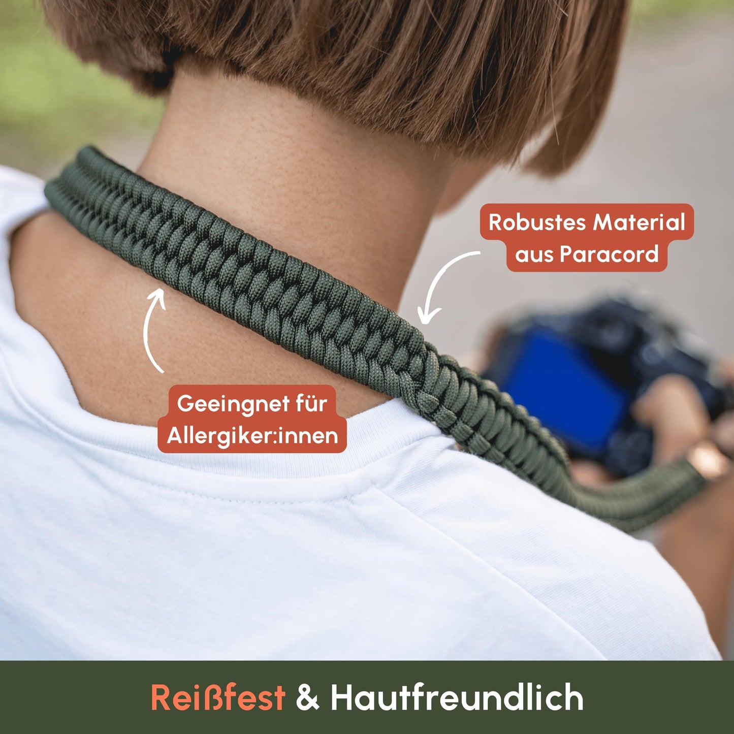 C-Rope camera strap THE TRAVELER hand-braided from paracord, shoulder strap with quick release, 100cm, olive - CRP-TRL-100-OLV