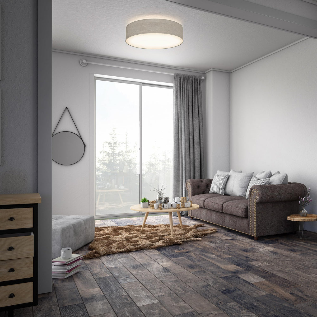 B.K.Licht - Ceiling lamp with fabric lampshade, E27 socket, max. 40 watts, ceiling light, lamp, living room lamp, bedroom lamp, kitchen lamp, ceiling lighting, 38x10 cm, taupe - BKL1221