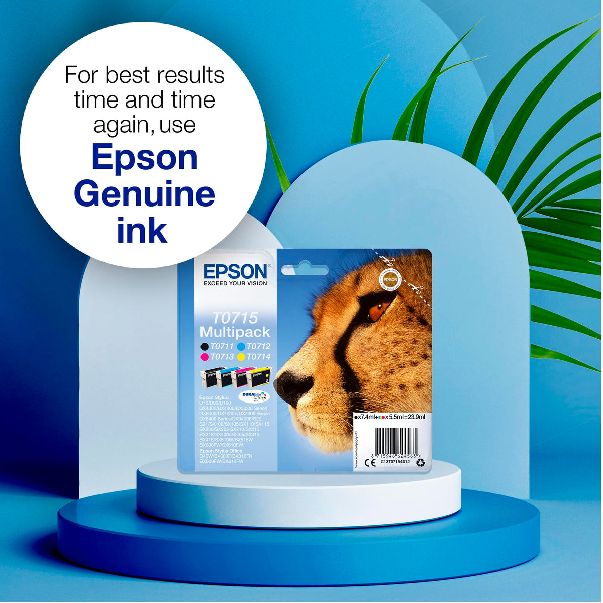 Cyan Epson Original T0712 Cerneală Gepard, rezistentă la apă și ștergere (pachet cu 2) - C13T07114010