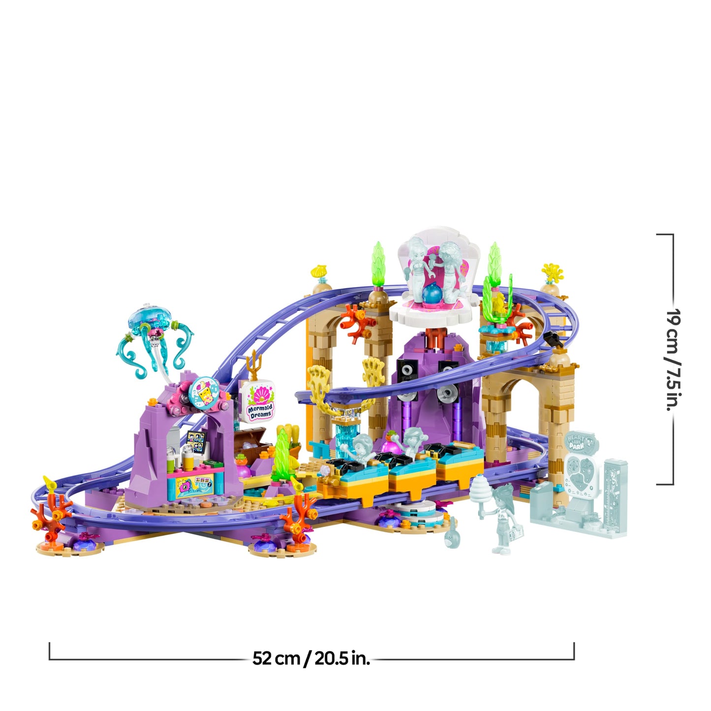 LEGO Friends Mermaid Roller Coaster - Interactive toy with 3 cars, shop, 5 minifigures and accessories - children's room decoration - gift idea for girls aged 8 and up - 42703