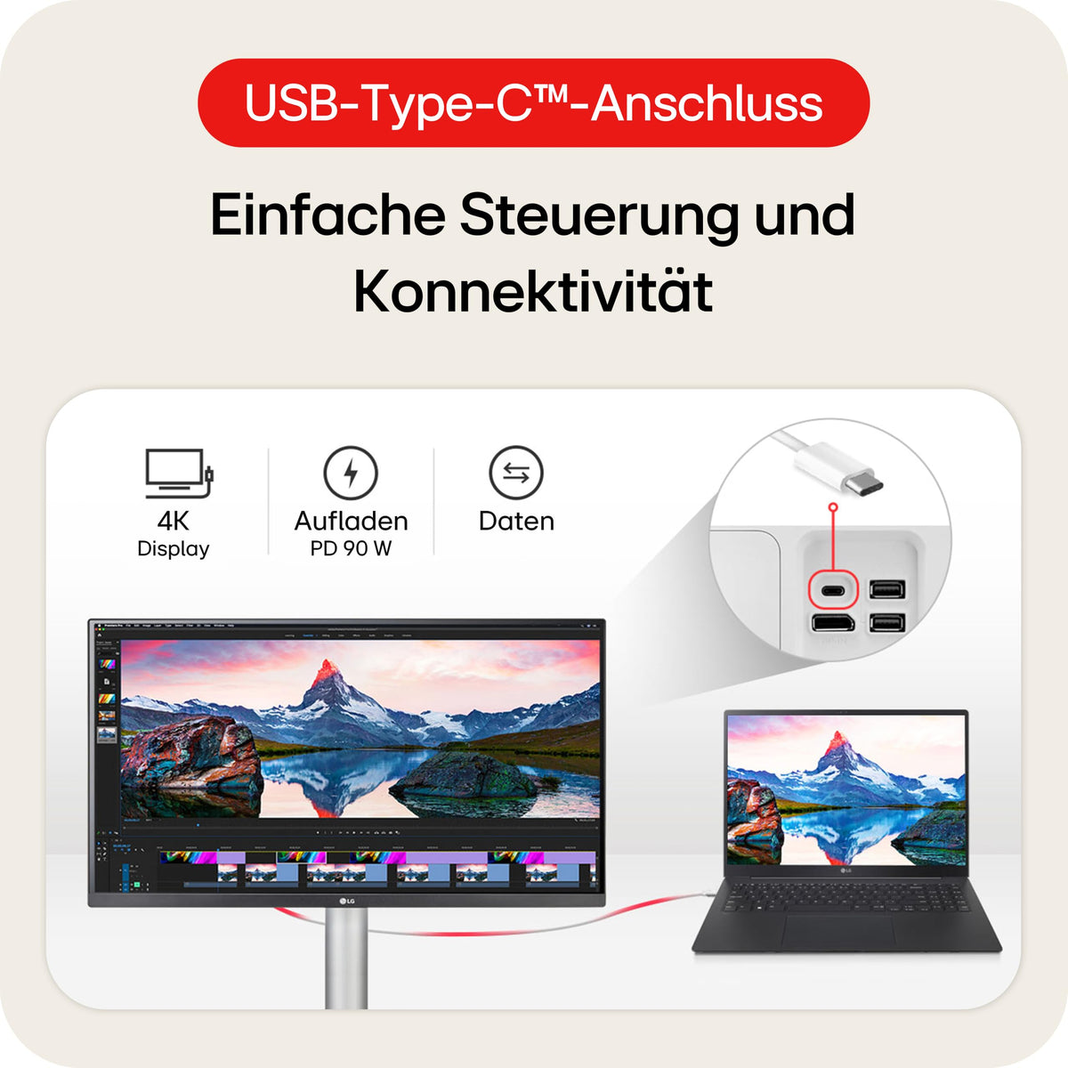 LG 27UP850K-W.AEU (27 inch) 4K UHD IPS Monitor, DisplayHDR™ 400, USB-C (90W), Alb/Negru