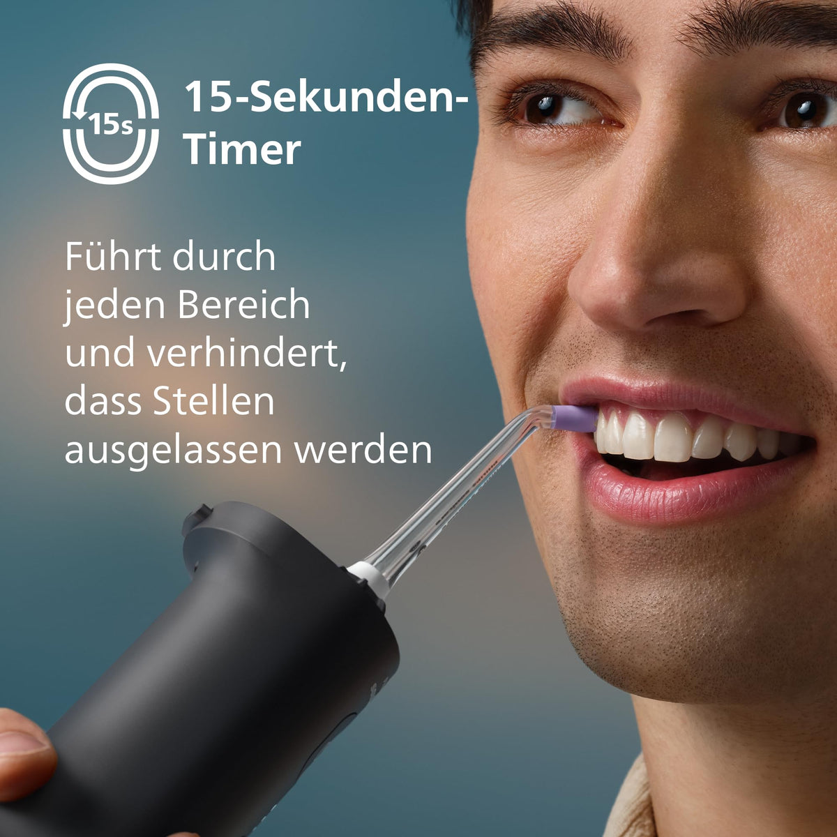 Philips Sonicare kabelloser Power Flosser 3000 Munddusche, Wasser-Flosser pentru dinți, gingii și îngrijirea dentară, în negru (Model HX3826/33)