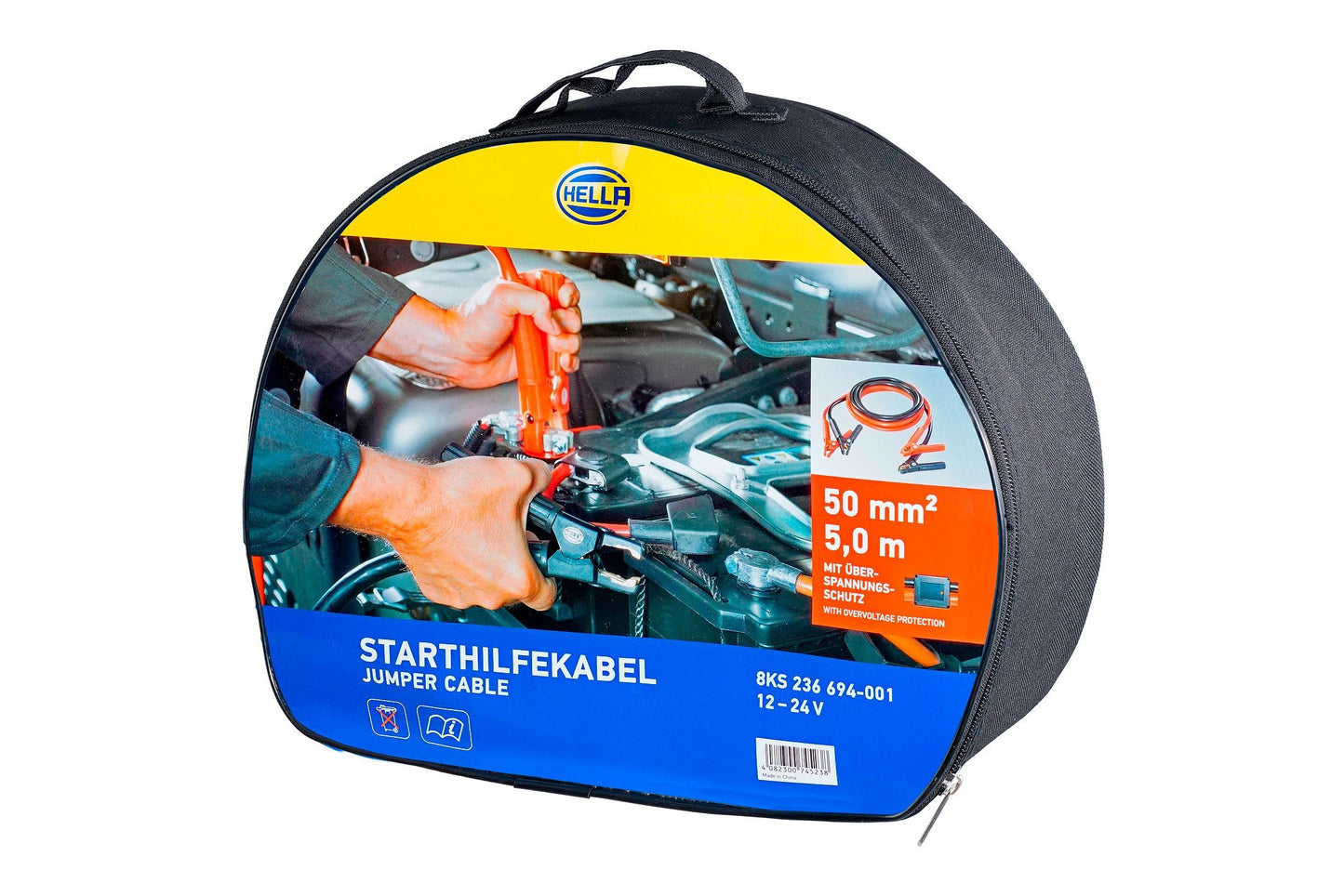 HELLA jumper cable - car jumper cable - 5.0 meters - starter cable for petrol and diesel engines - with carrying bag - 8KS 236 694-001