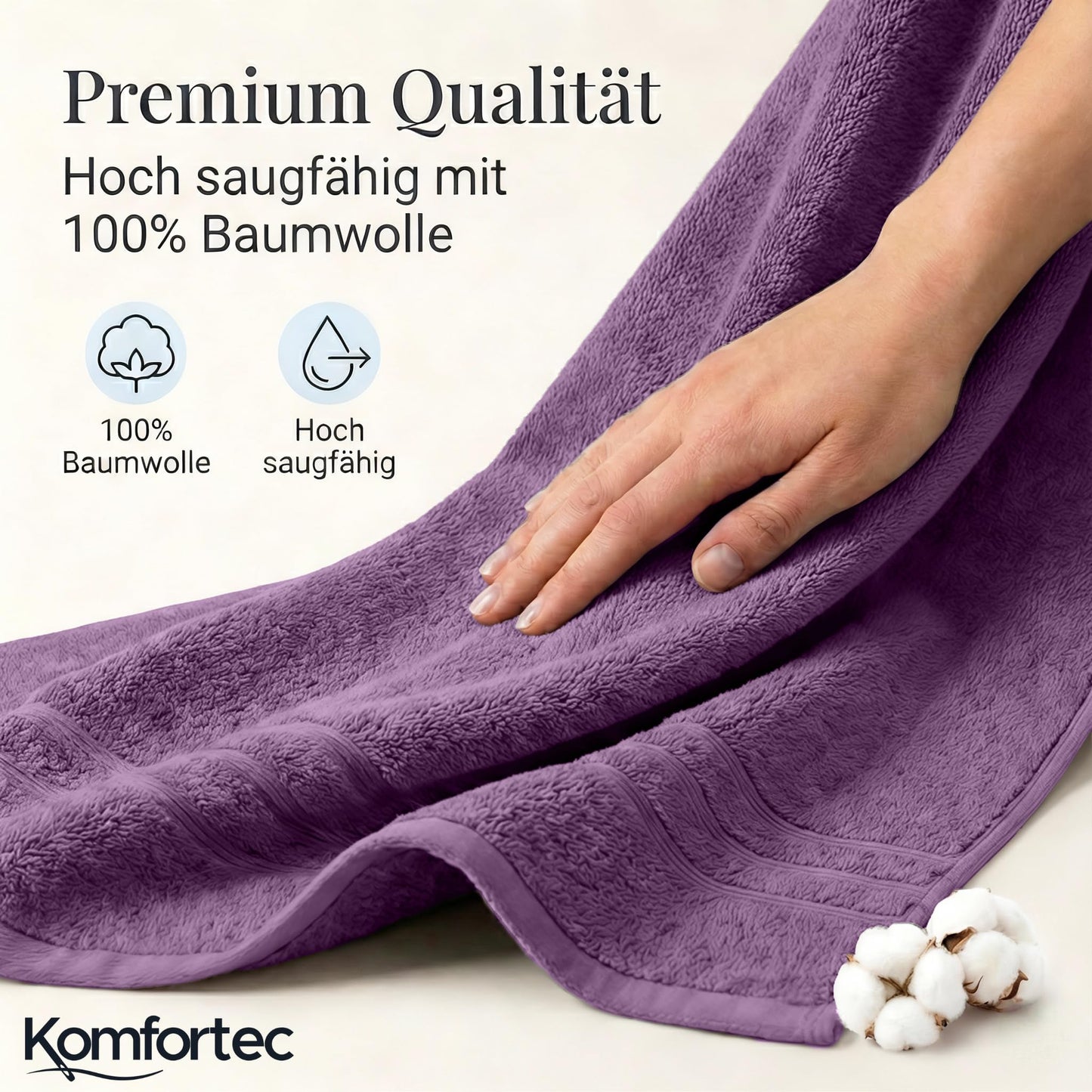 Komfortec 2 sauna towel set 80x200 cm, large sauna towels made of 100% cotton, sauna towels, fluffy and absorbent, quick-drying, purple - 2er-80x200-violett