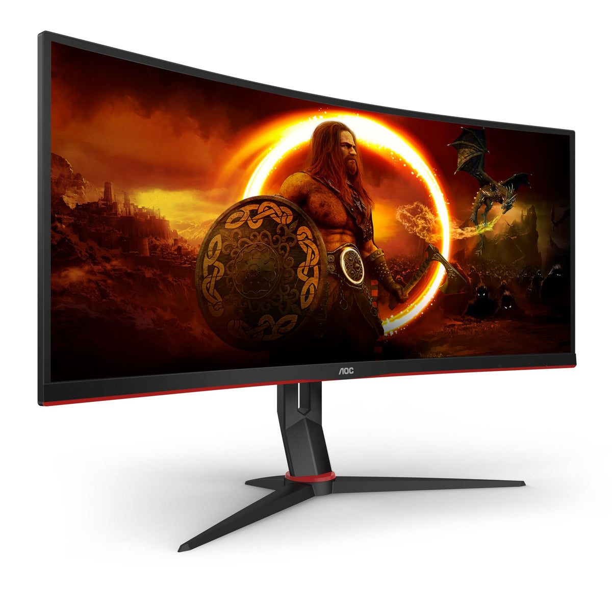 AOC Gaming CU34G2X - Monitor curbat WQHD de 34 inch, 144 Hz, 1ms, FreeSync Premium (3440x1440, HDMI, DisplayPort, USB Hub) negru/roșu - CU34G2X/BK