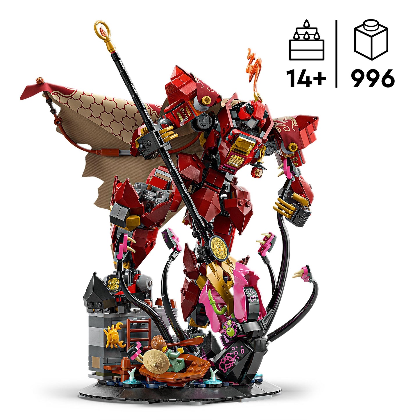 LEGO NINJAGO The Fire Knight Mech - Monstrosity set with movable figure, 2 minifigures and a sea monster on a stand - birthday gift for boys and teenagers aged 14 and over - 71846