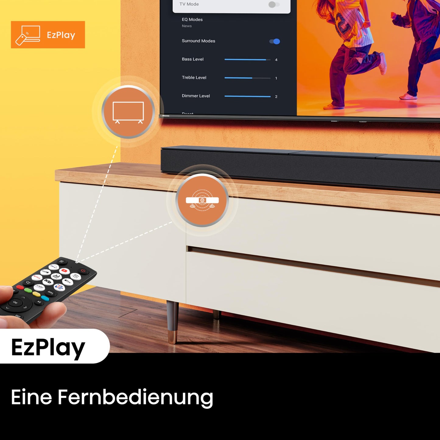HS2000, 2.1 channel soundbar, visual built-in subwoofer, 240W max audio power, Dolby Audio, DTS Virtual:X, TV mode, EzPlay - Hisense