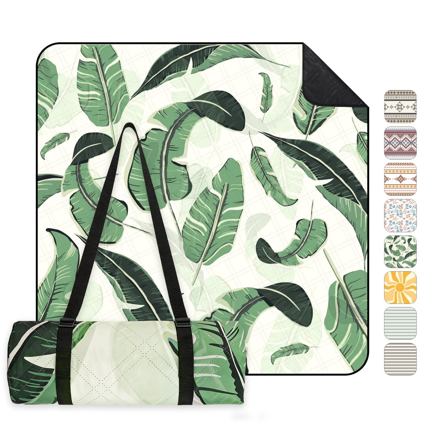 Sekey picnic blanket, waterproof, 200 x 200 cm, beach blanket, sand-free Padded, three-layer structure, PEVA waterproof base, tie strap carry strap, suitable for picnic, camping, beach - PM19