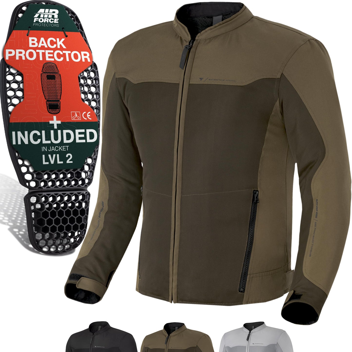 SHIMA OpenAir Motorcycle Jacket Men with Protectors AirForce Back Protector Motorcycle Jacket Summer Mesh Ventilated Textile Jacket Protective Jackets Protector Jacket Airy (Men, Brown, XXL) - OPENAIR