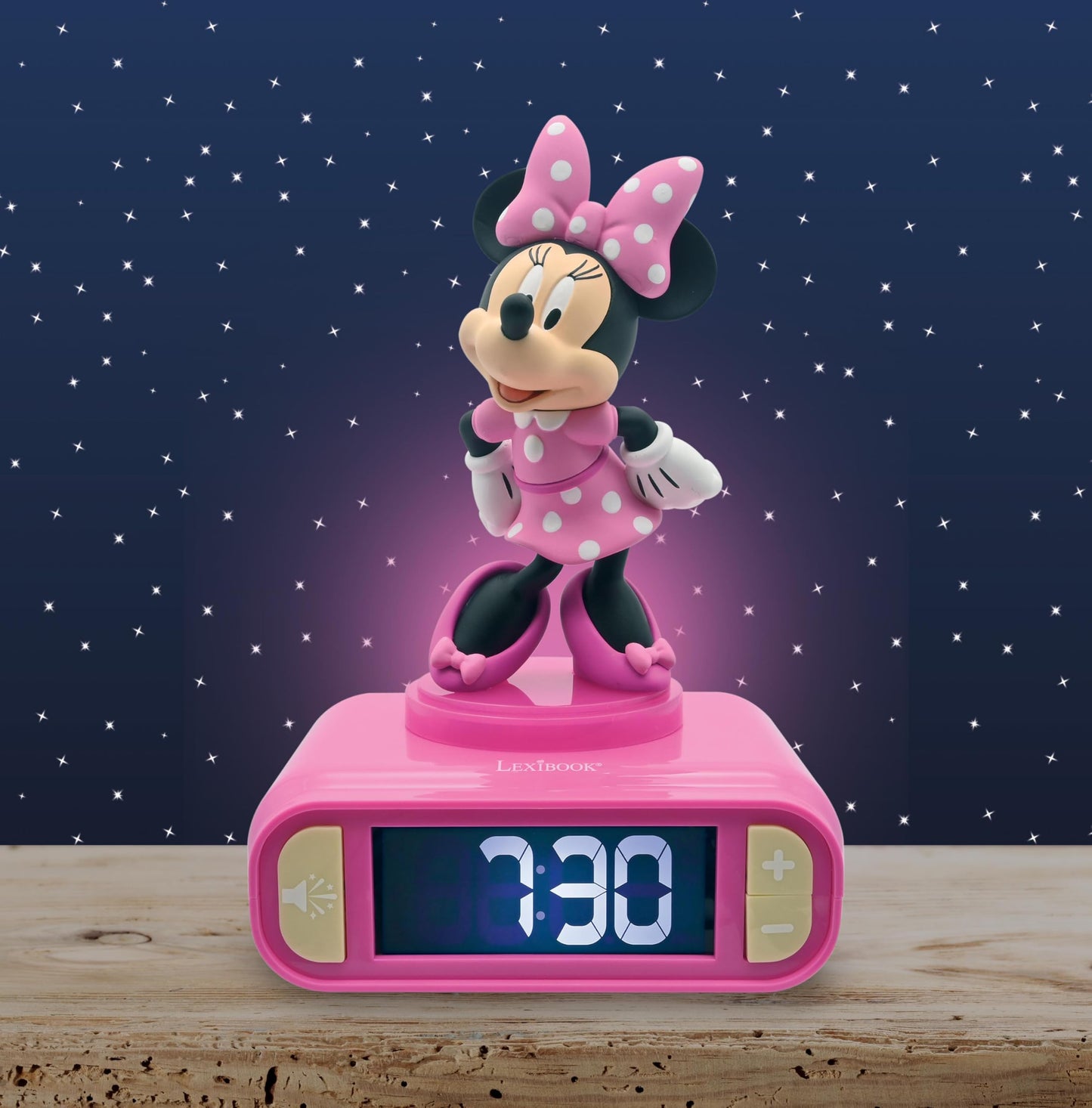 Lexibook, Disney Minnie, Minnie Night Light Alarm Clock, Sounds and Melodies, LCD Screen with Backlight, Luminous, Snooze, Pink, RL800MNLXB