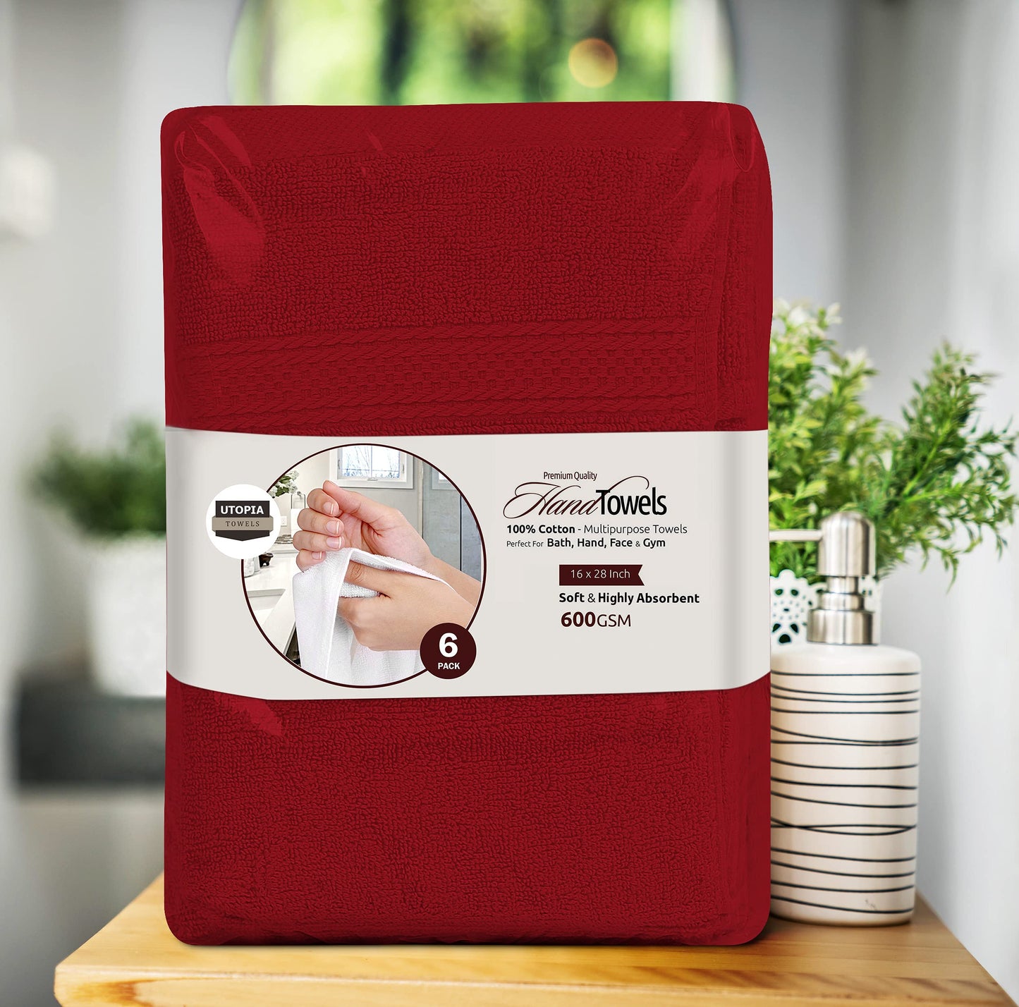 Utopia Towels Premium Red Towels - 100% Combed Ring-Spun Cotton, Ultra Soft and Highly Absorbent, 600gsm, 16" x 28", Hotel and Spa Quality Towels (Pack of 6) - UT0735