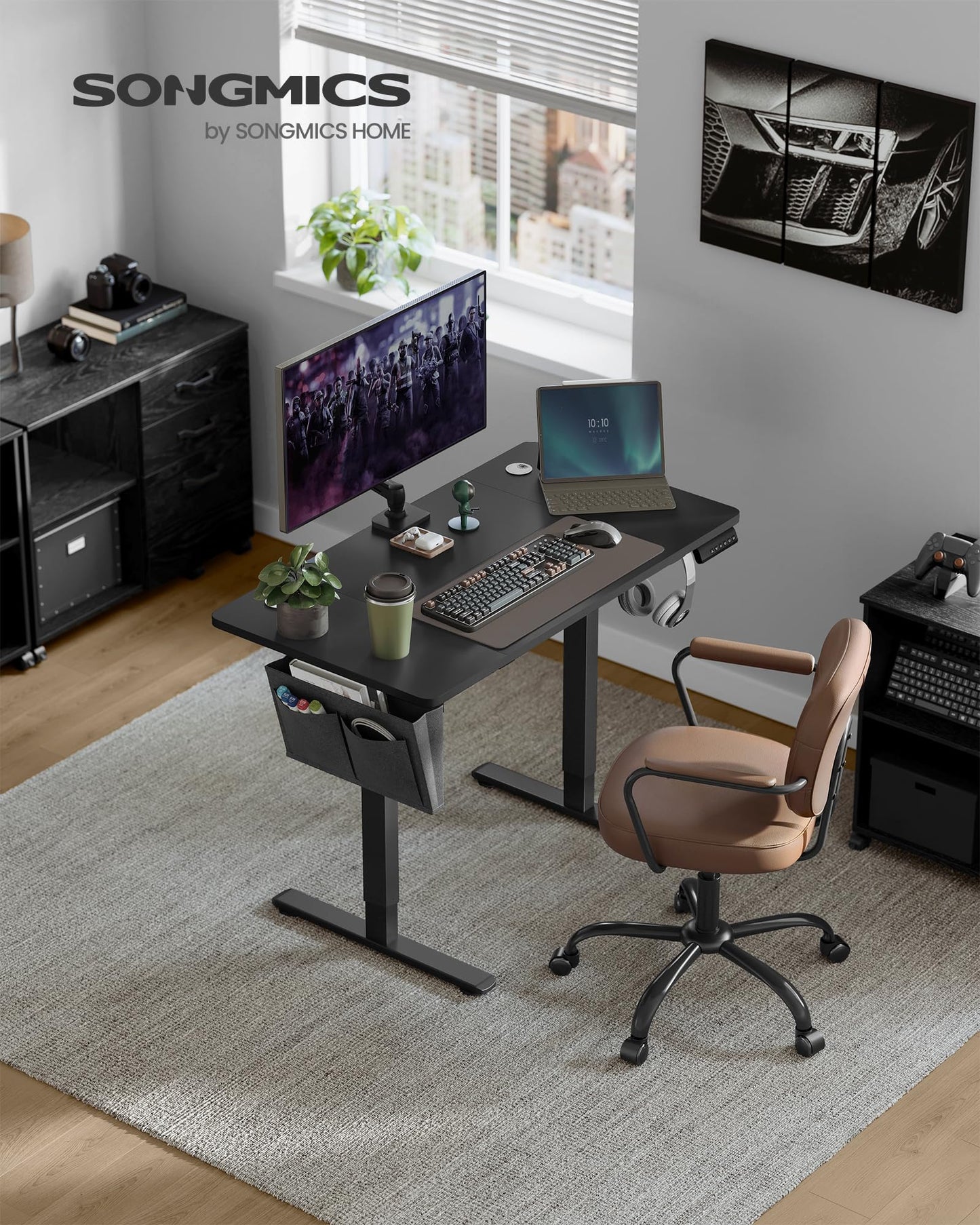 SONGMICS Height-adjustable desk electric, 120 x 60 cm, adjustable table, memory function for 4 heights, for office, ink black LSD132B01 - LSD015X01
