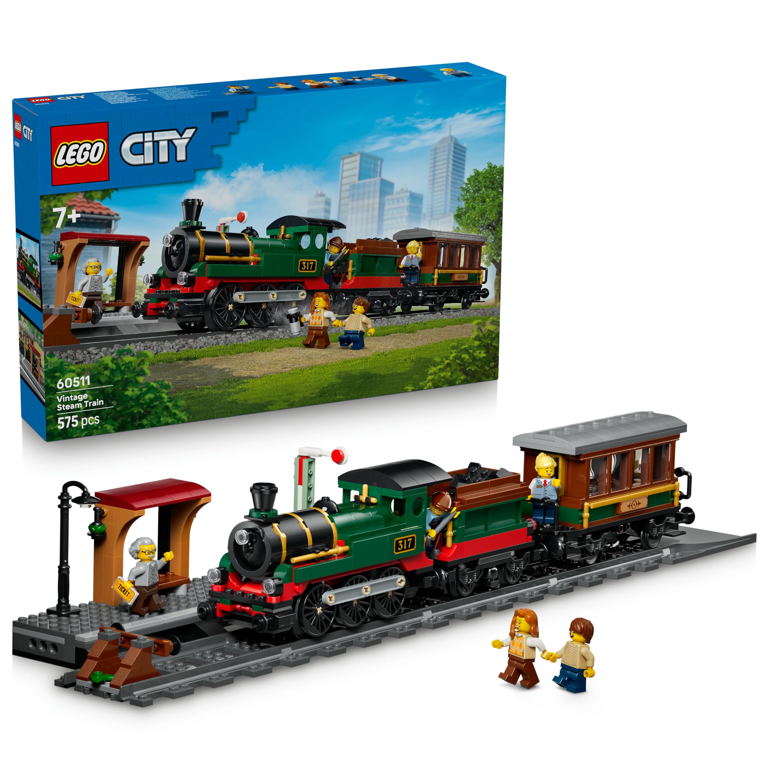 LEGO City Classic Steam Train Toy - STEM Model Kit - Set with Train Station, Rails, Driver's Cab Control, Stop Signal and 5 Minifigures - Birthday Gift for Boys Ages 7 and Up - 60511
