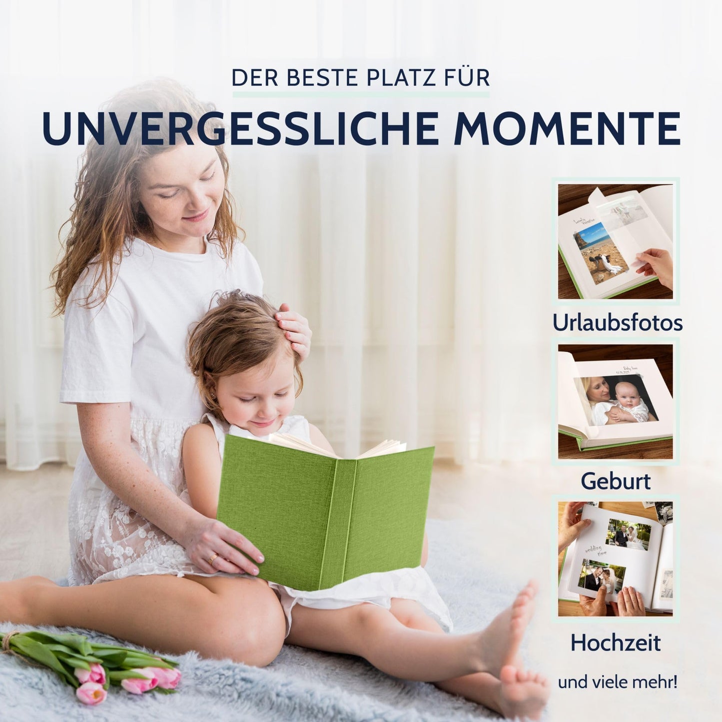 goldbuch 31805 photo album Summertime Trend, 30 x 31 cm, photo book with 100 white pages with glassine dividers, album for gluing photos, linen cover, memory album, light green