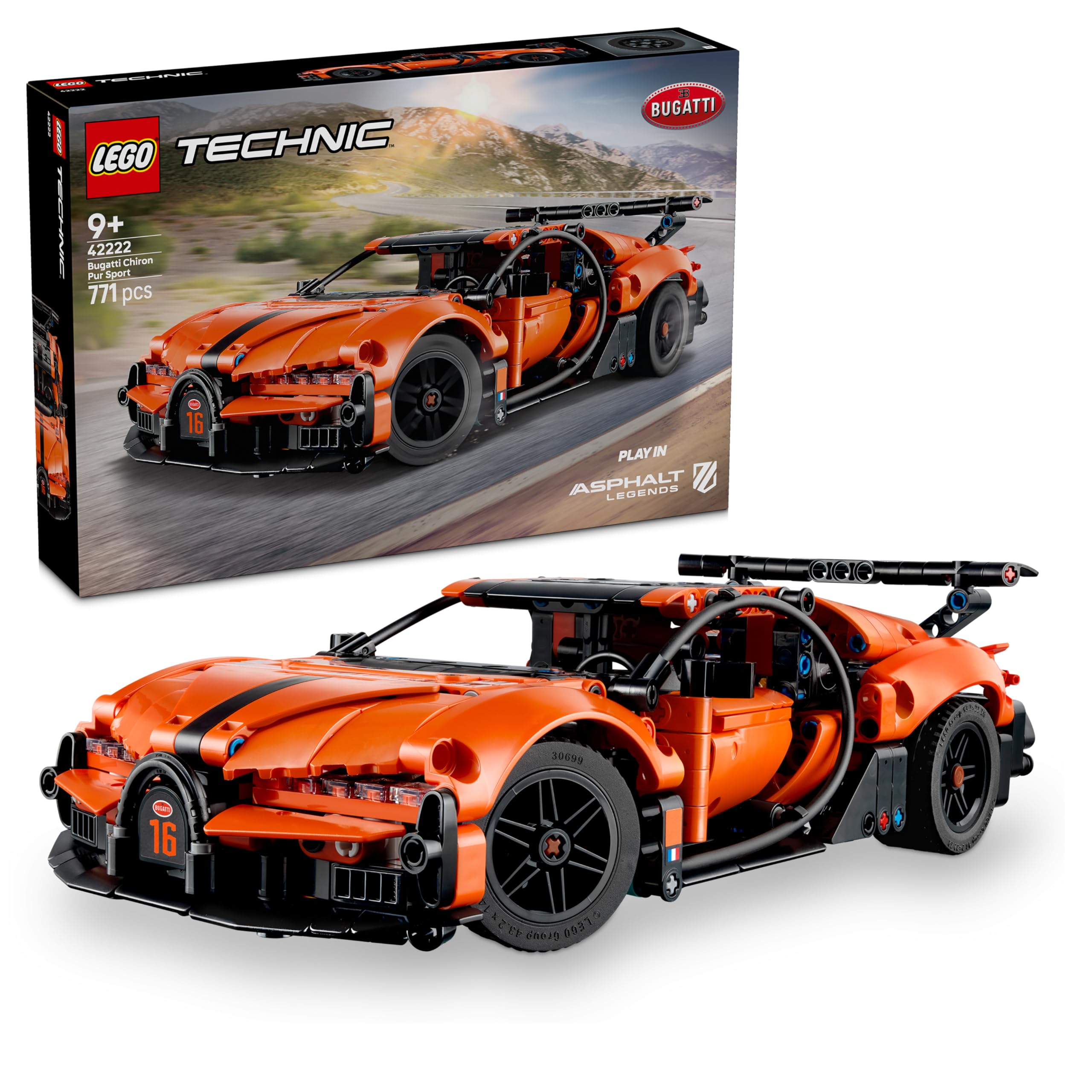 LEGO Technic Bugatti Chiron Pur Sport Hypercar - model car - racing car to collect - Bugatti toy car - Technic sports car with steering, W16 engine & doors - gift for ages 9 and up - 42222