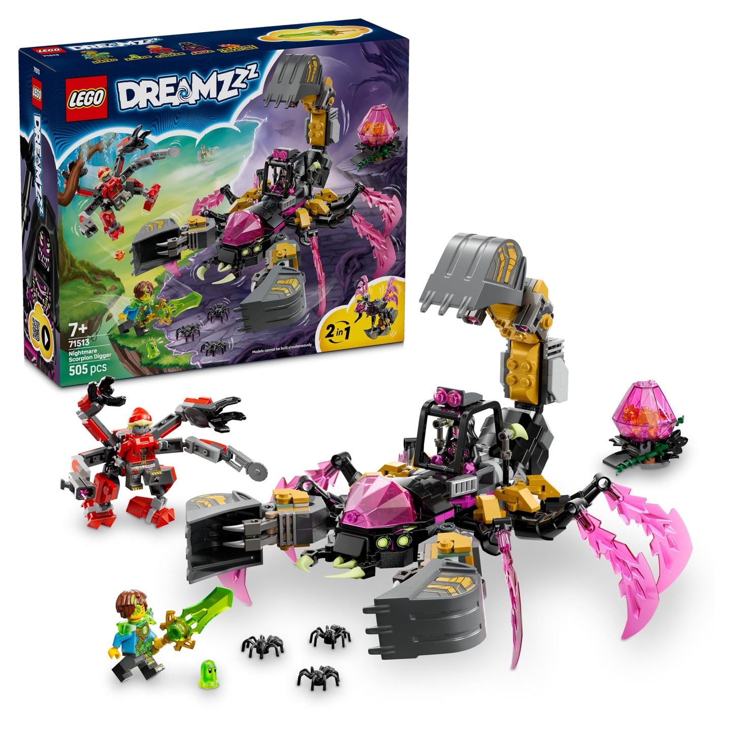 LEGO DREAMZzz 2in1 nightmare scorpion excavator - toy convertible into wasp figure - including 3 minifigures and a collectible orange treasure creature - gift for boys aged 7 and up - 71513
