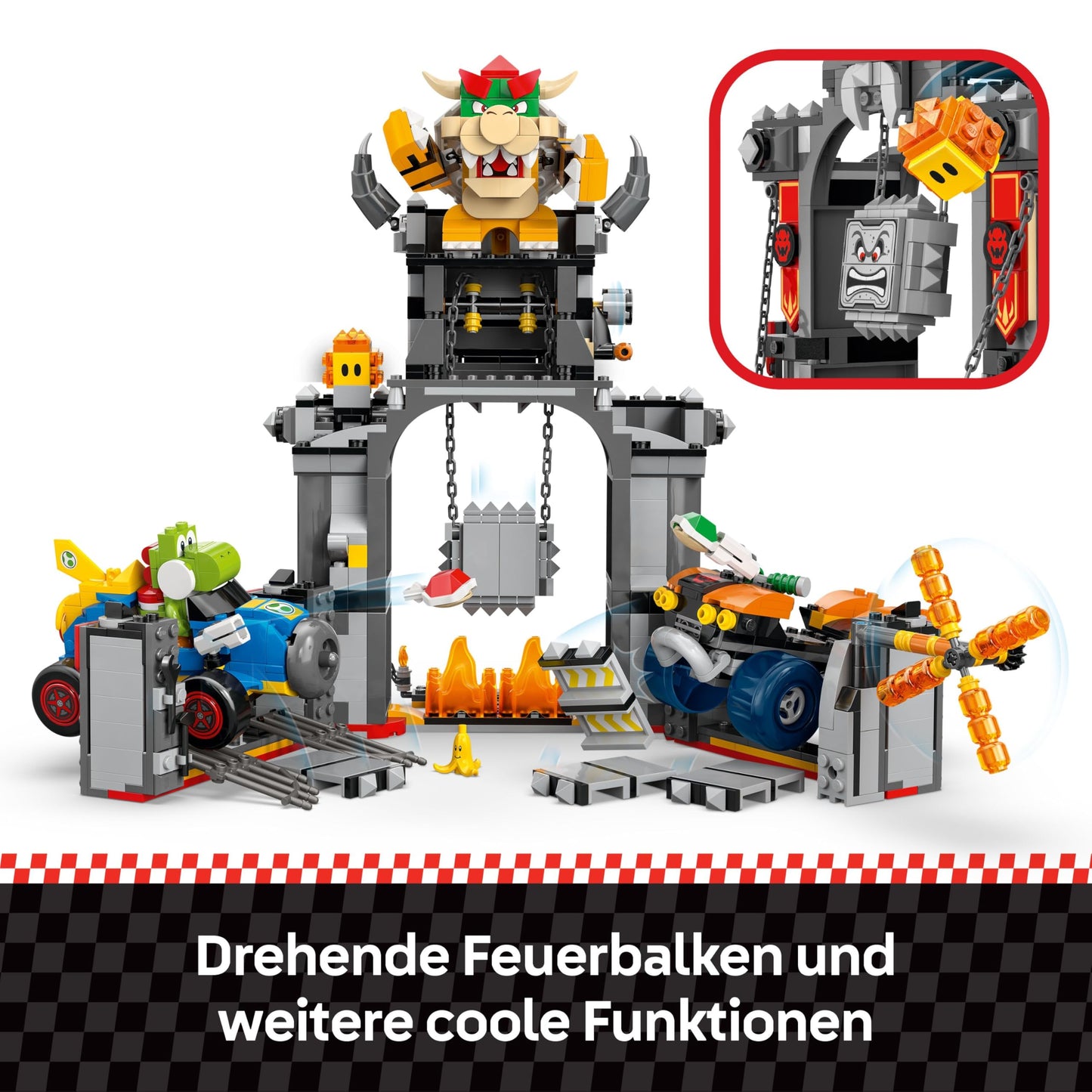 LEGO Super Mario: Mario Kart - Bowser's Castle - Interactive toy with 2 cars and 4 figures with Yoshi - Creative playset for children - Gamer gift for boys and girls aged 9 and up - 72039