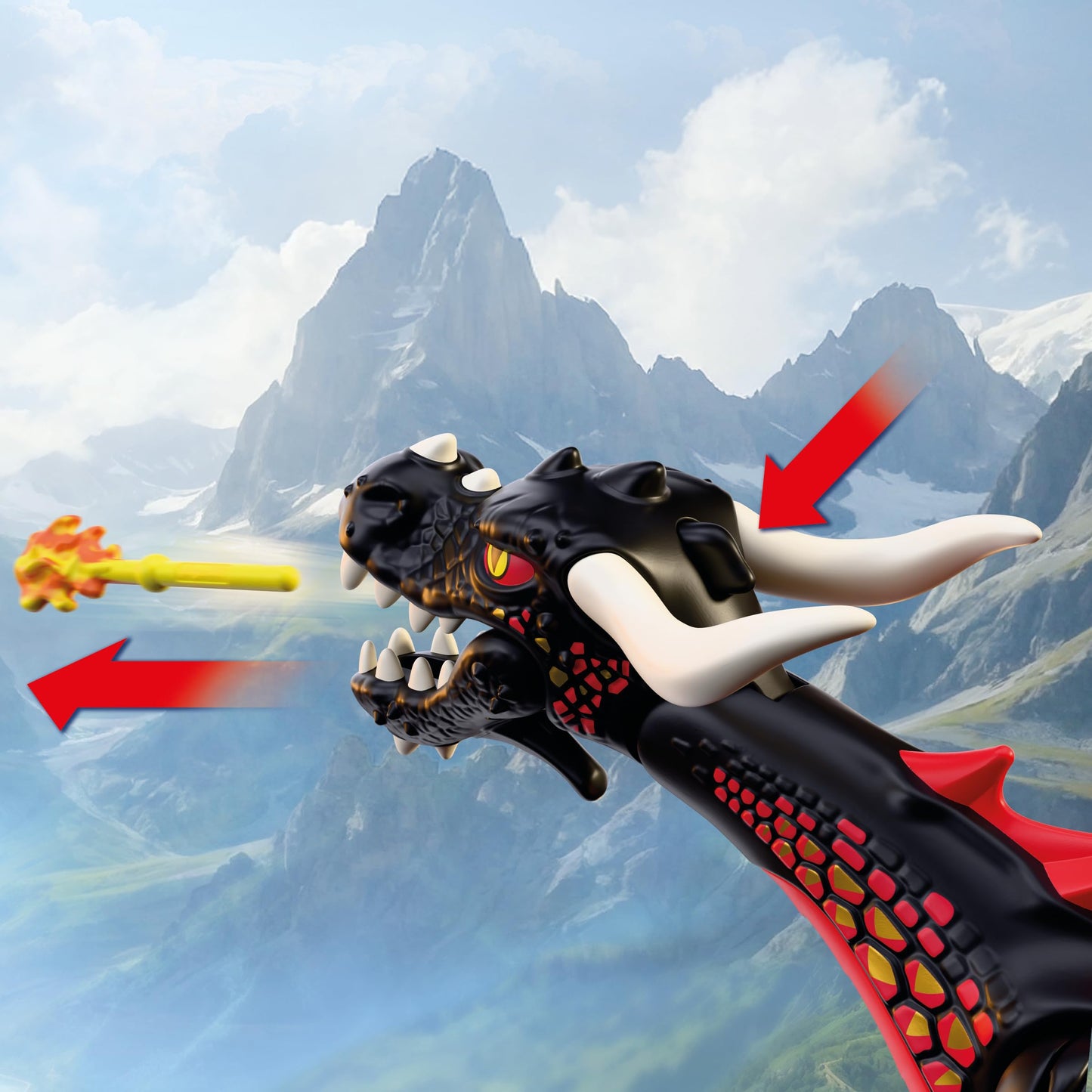 PLAYMOBIL | Knights | Black Dragon | Large fire dragon with shooting function and knight | Dragon toy for children aged 4 and up | 72114