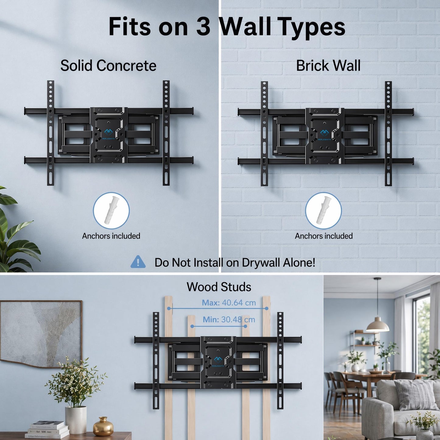 PERLESMITH TV wall mount, for 37-85 inch TVs 60 kg, VESA 600x400 mm - PSPILFK1-E