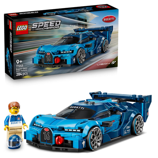 LEGO Speed Champions Bugatti Vision Gran Turismo hyper sports car - model building with collectible driver minifigure - gaming gift idea for boys aged 9 and up and motorsport fans - 77253