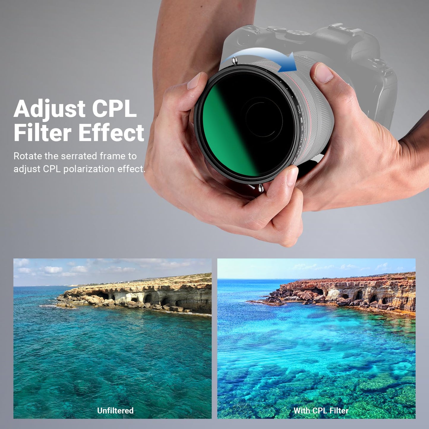 NEEWER 2 in 1 43mm Variable ND Filter ND2-ND32&CPL (Circular Polarizing Filter) No X Cross Variable Gray Filter HD Optical Glass 30 Layer Nano Coated Water-Repellent Scratch-Resistant - 10102082