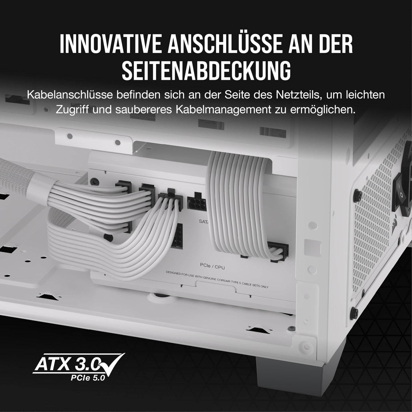 Corsair RM750x SHIFT Fully Modular ATX Power Supply - Modular Side Interface - ATX 3.1 & PCIe 5.1 Compatible - Zero Speed Fan Mode - 105°C Capacitors - 80 PLUS Gold Efficiency - White - CP-9020273-EU