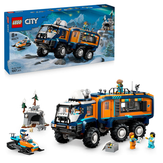 LEGO City Arctic truck with laboratory - building and play set - exploration vehicle with steering and suspension - including snow scooter, 5 mini figures and 3 wolf figures - gift for boys aged 8 and over - 60471