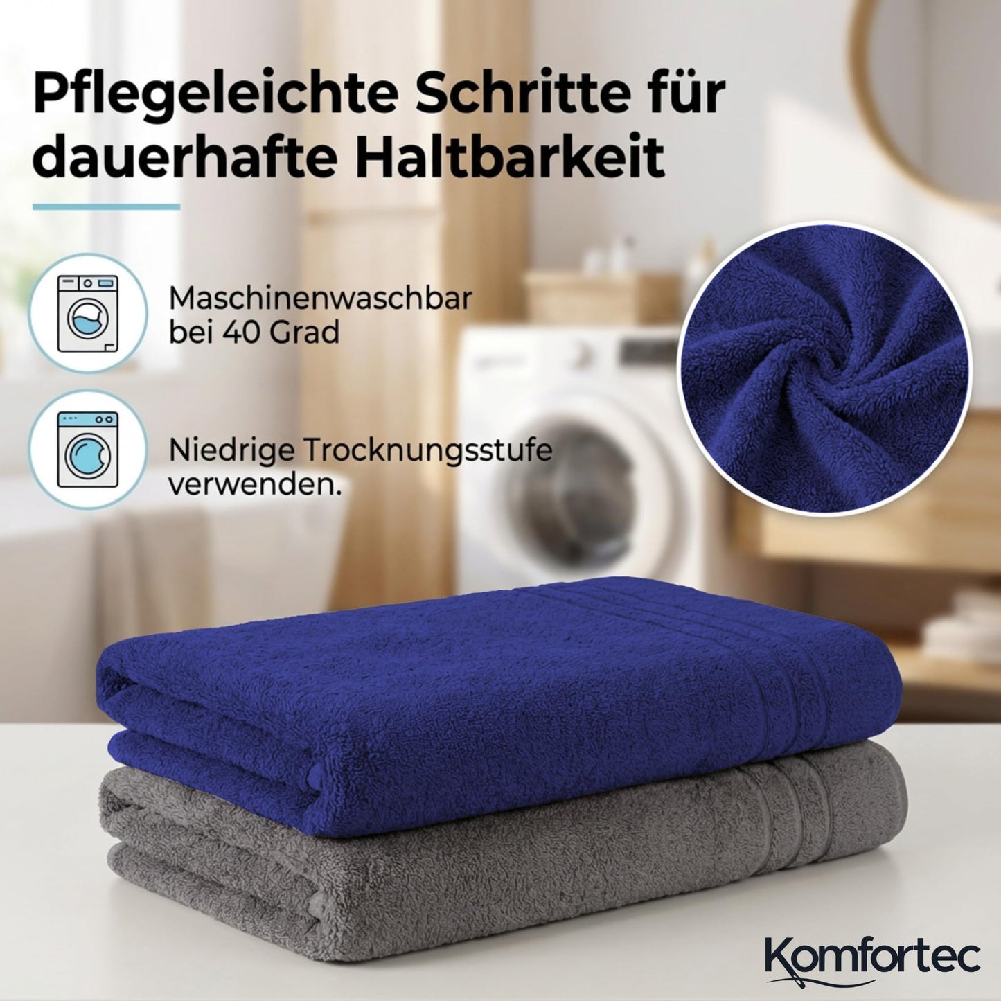 Komfortec 2 sauna towel set 80x200 cm, large sauna towels made of 100% cotton, sauna towels, fluffy and absorbent, quick-drying, anthracite/navy blue - 2er-80x200-anthrazit-navyblau