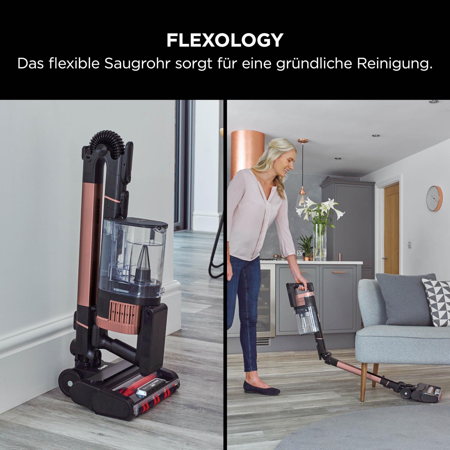 Shark Stratos cordless cordless vacuum cleaner, PowerFins Plus, 60 min runtime, anti-hair wrap & CleanSense IQ wireless vacuum cleaner, crevice & multi-surface attachments, rose gold/anthracite, IZ400EU